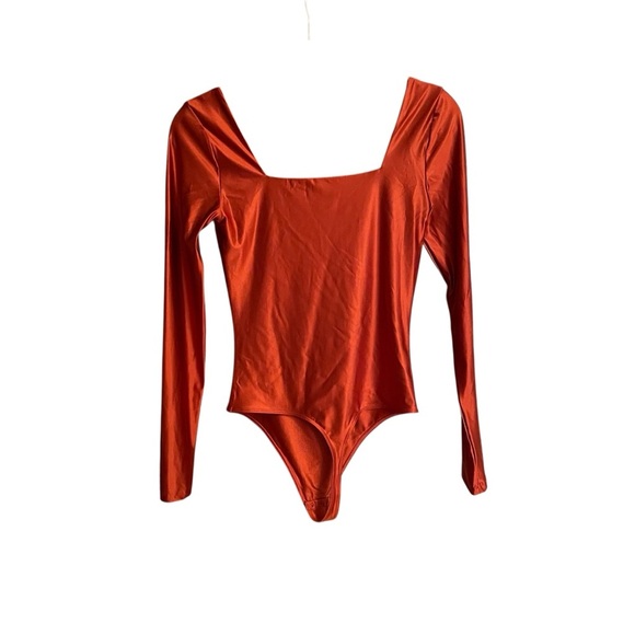 Babaton Artizia Square Neckline Rust/Orange/Copper/Long Sleeve Bodysuit-Small - Picture 5 of 11